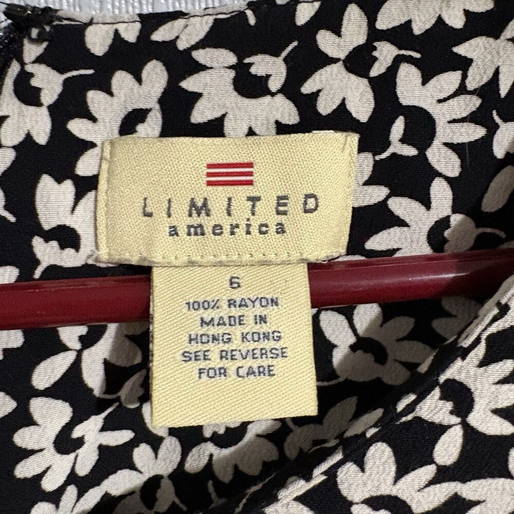 Vintage Limited America Dress Black White Flower Tie 90s Cottage Granny Y2K 6 - Picture 4 of 11